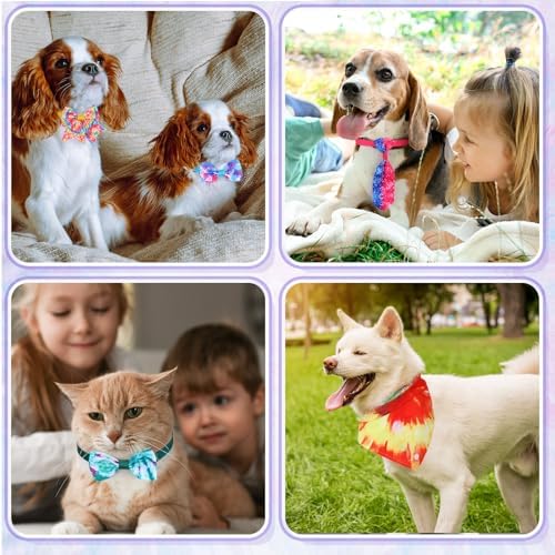 Reginary 120 Pcs Tie Dye Dog Bandanas Bulk Dog Bows Set Bow Ties Cat Scarf Colorful Washable Triangle Pet Kerchief Cute Bib for Summer Small Medium Large Pets Grooming Accessories Costume - Image 5