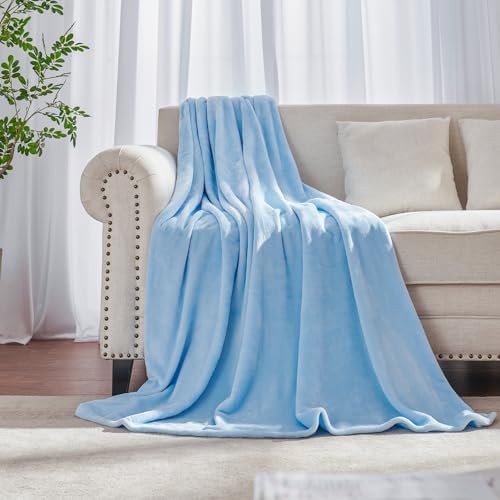 Light Blue Fleece Plush Throw Blanket 50"x70"for Couch Fuzzy Cozy Flannel by JIAHANNHA