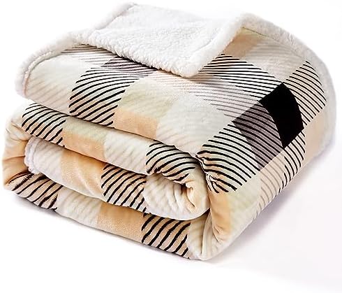 Touchat Sherpa Plaid Twin Blanket 60" X 70", Fuzzy Fluffy Soft Cozy Throw Blanket, Twin Size Plush Fleece Flannel Plush Microfiber Blanket for Couch Bed Sofa (Brown Color) by TOUCHAT