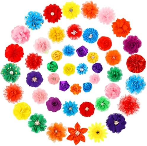 Hoteam 50 Pcs Dog Collar Flowers Bows Accessories, Multicolor by Hoteam