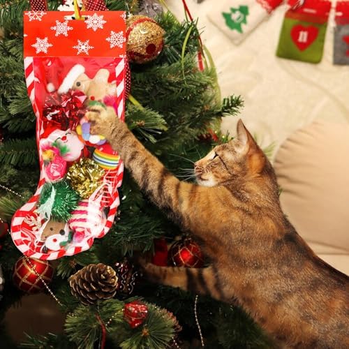 Christmas Stocking Cat Toys, 12PCS Xmas Cat Toy Set with Squeaky Toys, Balls, Cat Teaser - Image 4