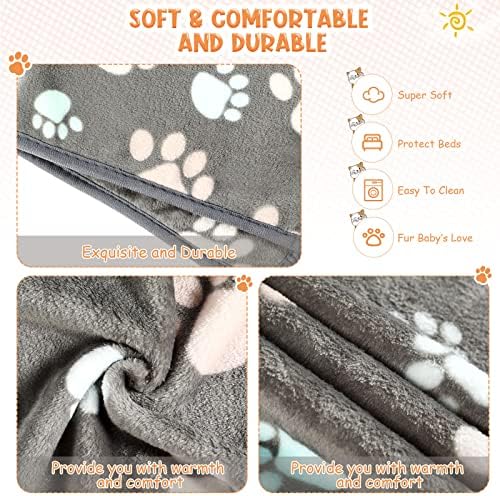 Tatuo 4 Pcs Fleece Dog Blanket for Puppy Cat, Dark Gray, 30 x 20.5 in, Paw - Image 2