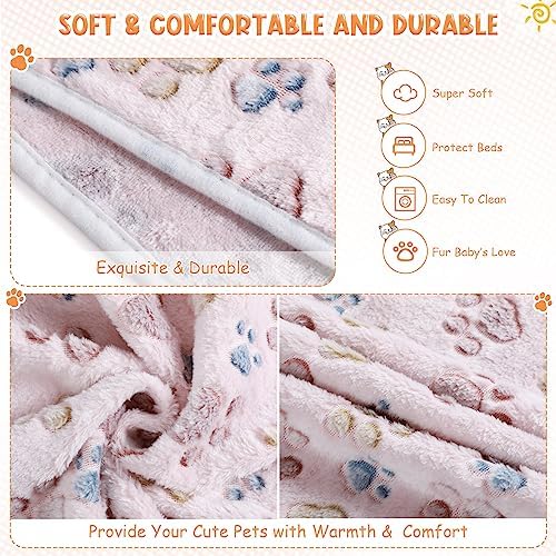 Tatuo 4 Pcs Fleece Dog Blanket for Puppy Cat, Beige, 41 x 30 in, Paw - Image 6