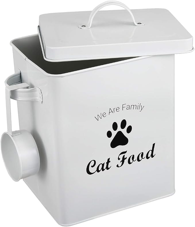 Pet Treat and Food Storage Tin with Lid - 5lbs Capacity - Serving Scoop Included … -CAT