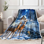 Christmas Throw Blanket, Winter Deer Snow Forest Holiday Theme Blanket for Couch and Bed, Warm Cozy Winter Cabin Throw, Super Soft, 50x60 Inch, Blue - Image 6