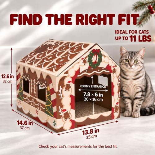 Gingerbread Christmas Cat House, Sweet Hideaway with 2 Scratchers & Catnip - Image 5