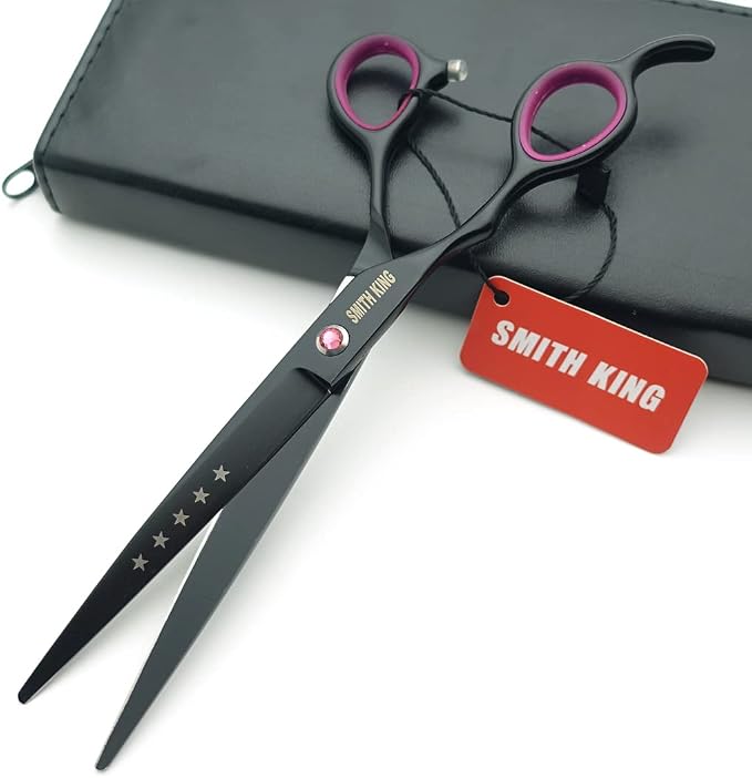 Professional Dog Grooming Shears Set Dogs Straight & thinning & Curved scissors & chunkers Scissorswith comb in 1 Set for Right-handed & Left-handed (7 in. Black Left-handed)