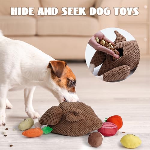 Nocciola 7 in 1 Thanksgiving Turkey Dog Toys, Squeaky Stuffed Soft Interactive Cognitive Enrichment Hide and Seek Dog Chew Toys for Large Medium Small Dogs, Cute Plush Pet Supplies 7 Packs - Image 4