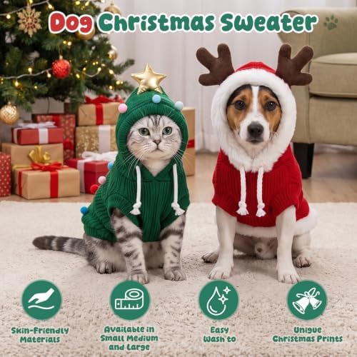 Huhumy 2 Pcs Dog Christmas Sweater with Hat, Knitted Pet Clothes, M - Image 2