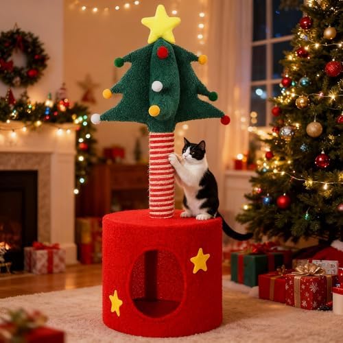 Christmas Cat Tree Tower with Sisal Scratching Post Scratcher by SilTriangle