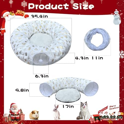 Warm Fluffy Cat Tunnel Under Christmas Tree with 8 Cat Toys - Image 3