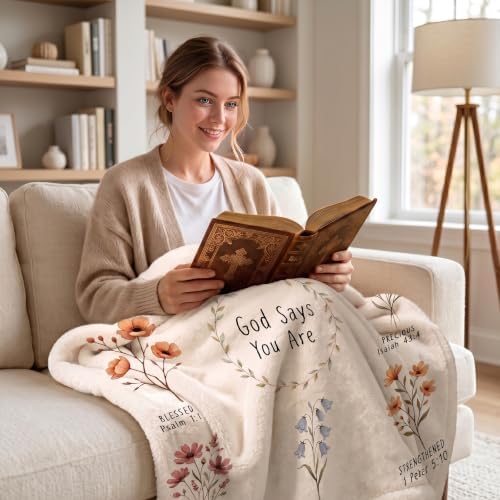 COMFAR Christian Floral Throw Blanket, Christian Gifts for Women, Baptism/Religious/Inspirational/Catholic/Encouragement/Birthday Gifts for Women, First Holy Communion Gifts for Girls 60"x 80" - Image 4