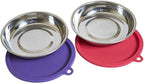 Messy Cats 4 Piece Set, 2 Stainless Bowls and 2 Lids, 1.75 Cup | Cat Feeding Set With Two Stainless Saucer Bowls And Two Airtight Silicone Lids For Meal Prep And Storage