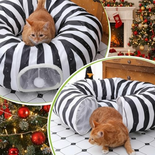 Frienda Black and White Cat Tunnel Bed, Christmas Tree Skirt, Cushion, Ball - Image 5