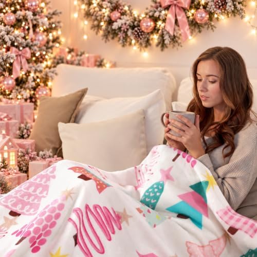 Fuweave Pink Christmas Tree Throw Blanket 50 x 60 Inches Christmas Blanket - Image 6