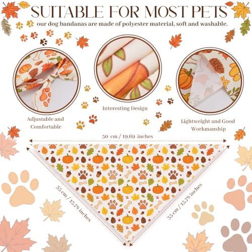 Preboun 50 Pcs Fall Paw Print Dog Bandanas Bulk, Autumn Thanksgiving Party - Image 3