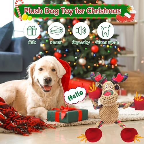Christmas Plush Squeaky Dog Toy With Crinkle Paper, Cute Puppy Toys With Cotton, Durable Interactive Chew Toys for Small Medium Large Breed - Image 6