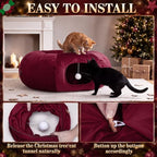 Christmas Tree Cat Tunnel 36 in Donut Bed, Burgundy, Velvet, Fluffy - Image 5