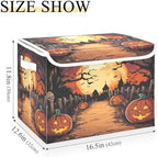 Bolaz Storage Bins with Lids and Handles,Halloween Night Pumpkin Skull Storage Box Storage Basket with Cover Collapsible Organizer Containers for Home Closet, Shelves - Image 3