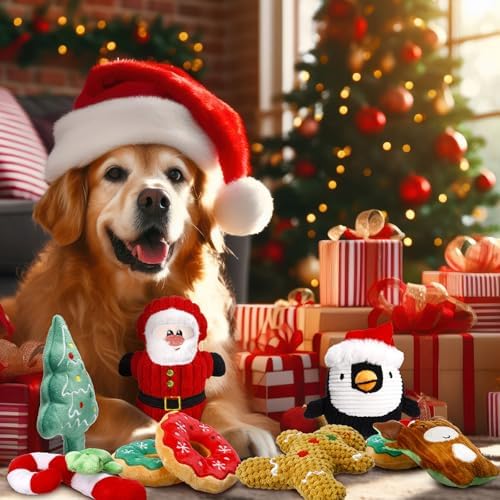 8 Pack Christmas Dog Toys Durable Squeaky Dog Toys for Puppy Christmas Interactive Stuffed Animal Plush Chew Toys with Squeaker for Small Medium Large Dogs Teeth Cleaning - Image 5