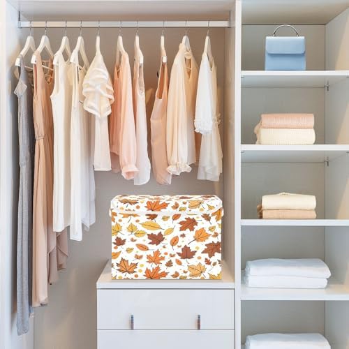 Bolaz Storage Bins with Lids and Handles,Maple Leaf Pattern Storage Box Basket with Cover Collapsible Organizer Containers for Home Closet, Shelves - Image 6