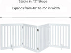 unipaws 24”H Free Standing Pet Gate for Dog Cat, 80”Wide Wooden Dog Gates | Foldable Pet Fence for Doorway, Stairs, Step, Expandable Doggy Barrier, Indoor Use, White