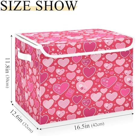Bolaz Valentines Red Heart Flower Florals Storage Bins with Lids and Handles, Foldable Storage Box Storage Basket with Cover Collapsible Organizer Containers for Home Closet, Shelves - Image 3