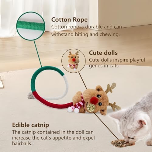 Christmas Cat Catnip Toys, Cotton Rope Cat Toys, Dental Chew Toys for Indoor Cats, Teeth Cleaning Toys for Kitten, Anxiety Relieving Catnip Toy for Cats (26.38 inches) - Image 2