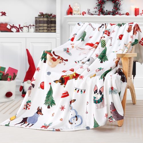 Tupmnbry Christmas Throw Blanket Cute Christmas Dogs Blanket Super Soft Flannel Fleece Blankets Winter Plush Fuzzy Warm Bed Blankets Xmas Holiday Decor for Couch Bed 50"X60" - Image 3