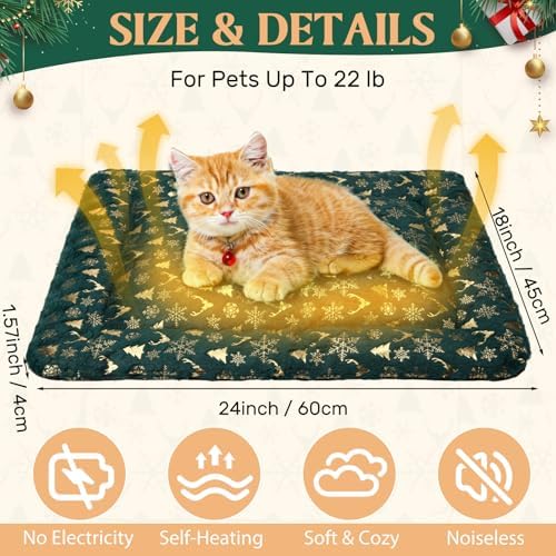 2 Pack Self Warming Cat Bed Green Christmas, 18” X 24” Pet Pad - Image 2