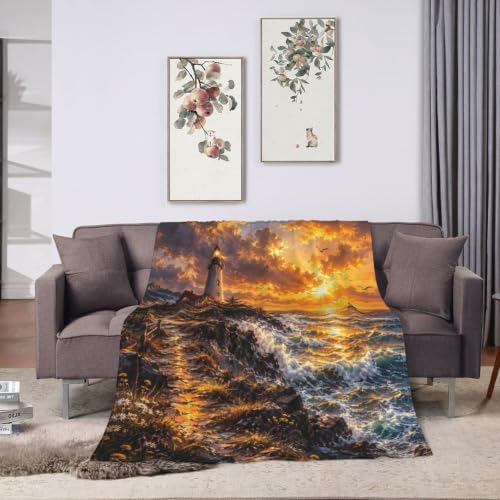 Lighthouse Ocean Blanket Coastal Nautical Throw Stuff Gifts 80"x60" - Image 6