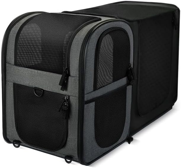 Apollo Walker Pet Carrier Backpack for Large/Small Cats and Dogs, Puppies, Safety Features and Cushion Back Support for Travel, Hiking, Outdoor Use (Gray-Expandable)
