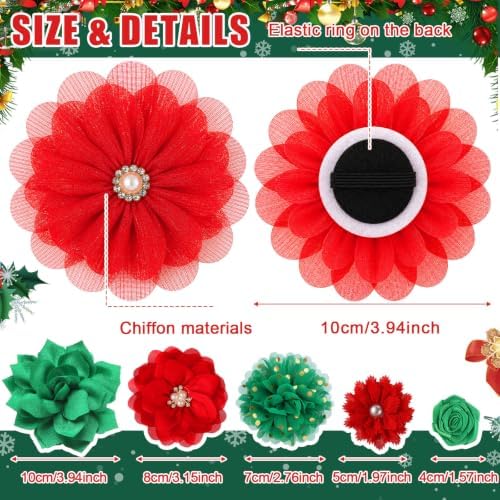 Hoteam 50 Pcs Dog Collar Flowers Bows Accessories, Christmas Red Green - Image 2