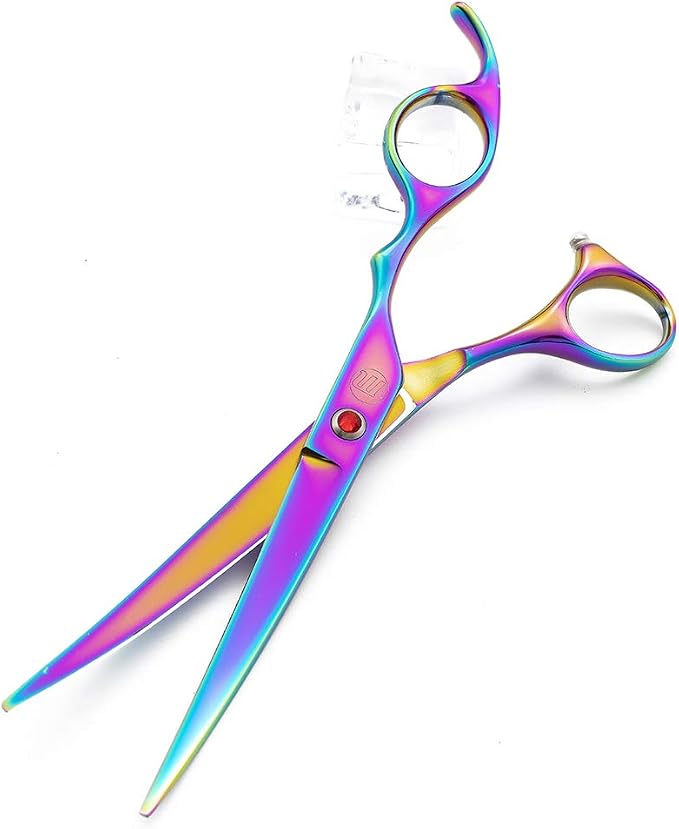 Moontay Professional 7" Dog Grooming Scissors Set 4PCS, Multicolour | Straight, Upward Curved, Downward Curved, Thinning/Blending Shears for Dog, Cat and Pets, JP Stainless Steel