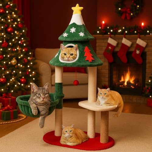 LUCKLIFE 48" Christmas Cat Tree with 2 Condos,Indoor Holiday Pet Tower by Unknown