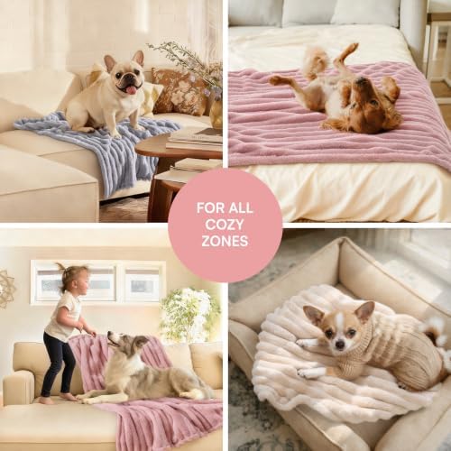 LINENLUX 1 Pack 3 Fleece Dog Blanket Soft Warm Cat Beige/Pink/Grey Small - Image 5