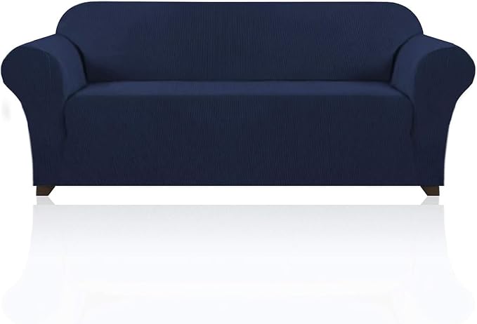 Stretch Sofa Cover Slipcover Couch Covers for 3 Cushion Couch Furniture Protector Sofa Covers with Non Slip Elastic Bottom Dogs Pet Friendly Fitted(Large Sofa 90"-100",Navy)