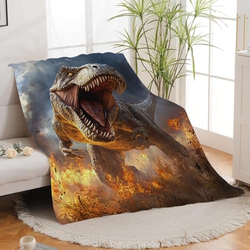 Fire Dinosaur Blanket for Girls Women Boys Men Adults Kids Soft Cozy Fleece T-Rex Dino Throw Blankets Gifts Warm Flannel Plush Lightweight Decor for Couch Bed Sofa 50"X40" - Image 3