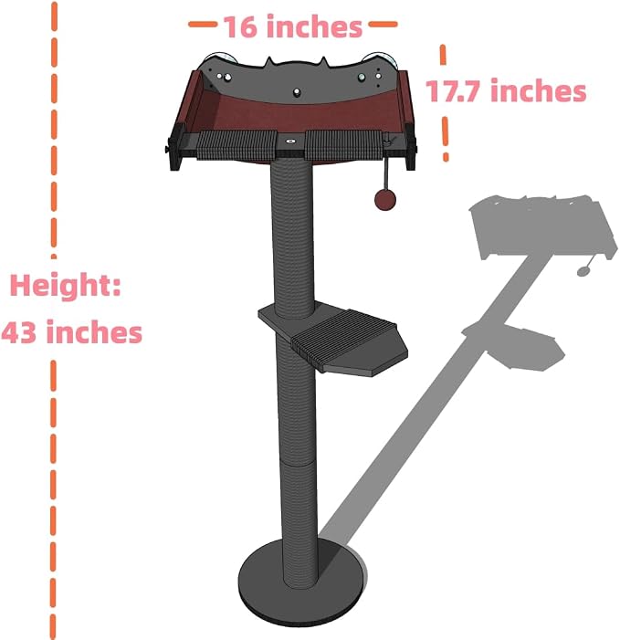 Cat Window Perch with Scratching Post Strong Supported - Large Hammock Bed for Cats Inside - Solid Wood Seat, Soft Cushion - Rustic Indoor Cat Tree Shelf for Sunbathing (Black, Large 2)