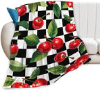 Cherry Blanket for Girls Women Adults Kids Soft Cozy Fleece Fruit Buffalo Plaid Preppy Gifts Throw Blankets Warm Flannel Plush Lightweight Decor for Couch Bed Sofa 80"X60" - Image 2