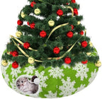 Cat Tunnel Christmas Tree Skirt for 5-7.5ft Trees - Prevent Christmas Tree Falling, Snowflake Patterns Warm Soft Cat Tube Bed with Anti-Slip Mat by MEWTOGO