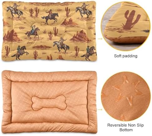 Dog Bed Mat Western Cowboy American Washable Anti-Slip Bottom Comfy Kennel Pad Cat Crate Pet Pad 18 x 24 Inches - Image 3