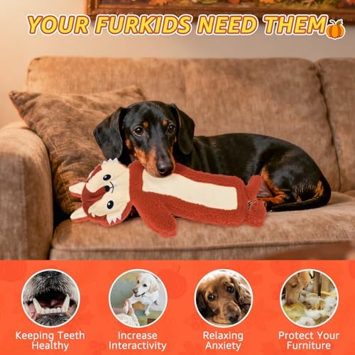 SCENEREAL Halloween Thanksgiving Stuffless Dog Squeaky Toys - 3 Pack Interactive Puppy Crinkle Plush Chew Toys for Small Medium Large Dogs Boys Girls - Image 4