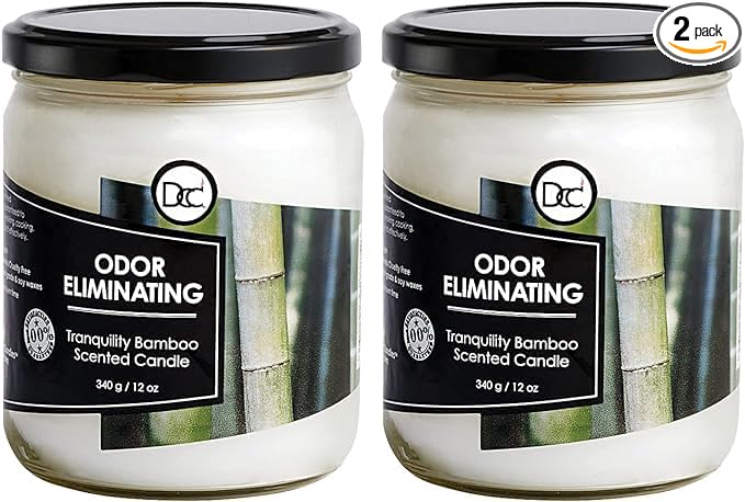 Bamboo Two Pack Odor Eliminating Highly Fragranced Candles - Eliminates 95% of Pet, Smoke, Food, and Other Smells Quickly - Up to 80 Hour Burn time - 12 Ounce Premium Soy Blend