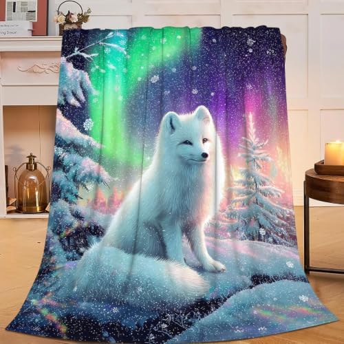 Fox Blanket Polar Fox Aurora Night Throw Stuff Gifts 80"x60" - Image 5