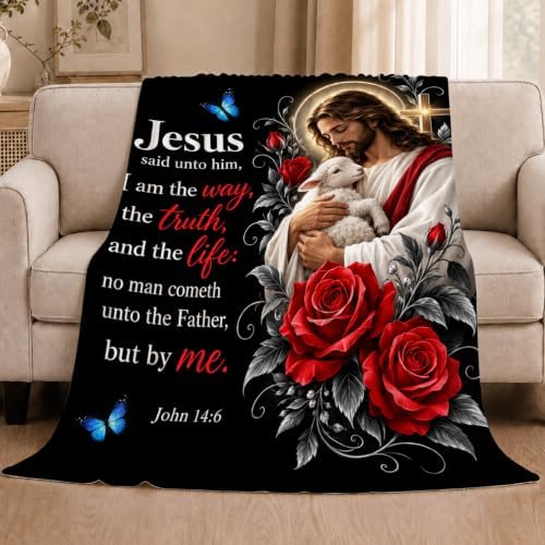 Christian Jesus Throw Blanket John Bible Verse Faith Gifts 40''x50'' - Image 2