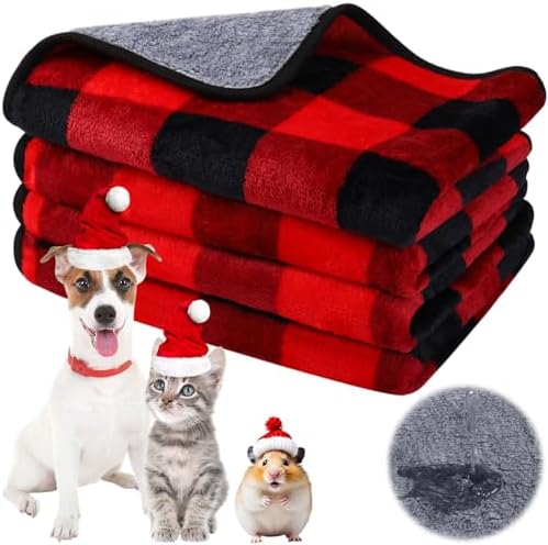 Reginary 4 Pcs Guinea Pig Fleece Cage Liners, Plaid, 24 x 16 Inch by Reginary