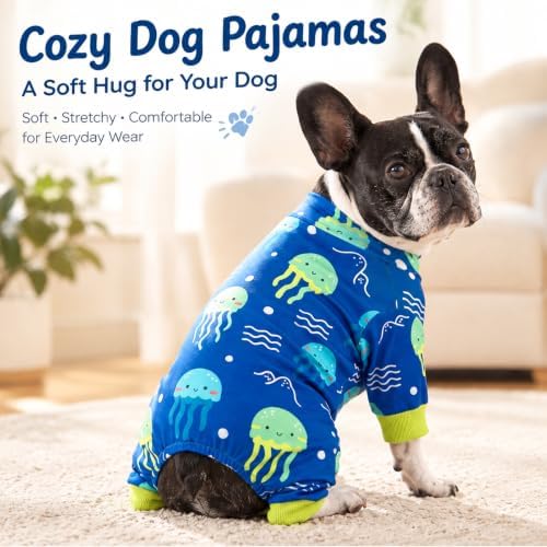 Dog Pajamas for Small Dogs, Soft Stretch Dog Onesie, Lightweight Puppy Pajamas, Blue Jellyfish Print Recovery Suit Small (5-10lb) - Image 4