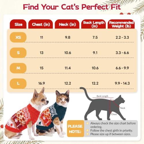 DENTRUN Winter Cat Knit Sweater, Red-Green Warm Clothes for Kitten Outfit - Image 4