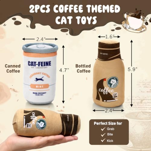 Plush Coffee Cat Toys with Refillable Pouch 2 Pack - Image 2